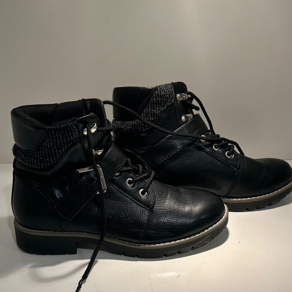 Nautica Black Leather Ankle Boots